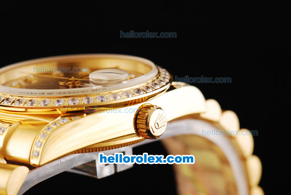 Rolex Day-Date Oyster Perpetual Automatic Movement Full Gold with Diamond Hour Marker and Diamonds Bezel - Click Image to Close